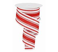Farmhouse Stripe on Canvas Wired Edge Ribbon - 2.5" x 10 Yards (White, Farmhouse Red)