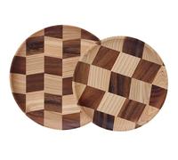 Farmhouse Style Kitchen Dining Decor - Natural Wood Breakfast Tray Set 2-Pack Round Serving Platters with Raised Edges for Food Display and Entertaining