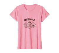 Farmhouse Style Rustic Barn Scene Vintage Country Decor T-Shirt, Women, Pink, L