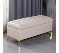 Farmhouse Style Storage Bench - Elegant Rectangular Pouf with Hidden Compartment White Entryway Furniture 80x40x43 cm for Bedroom & Home nization