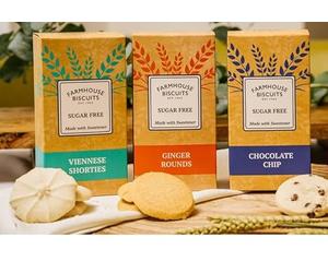 Farmhouse Sugar Free Biscuits For Diabetics Multipack Selection Vareity Box with zamfoods nutrition pack I Pack of 3 I - Viennese Shorties, Ginger & Choc Chip Cookies