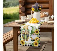 Farmhouse Sunflower Gnome Table Runner 36 Inches Long,Table Runners Kitchen Dining Tables Decoration, Pastoral Flower Leaf Buffalo Plaid Tables Runner for Home Party Wedding Dresser Scarf