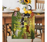Farmhouse Table Runner 16x72 Inches Long Rustic Dairy Cow Pig Chicken Country Duck Horse Red Barn Cotton Linen Table Runner Burlap Style for Dinner Table Party Decor Tabletop Decorations