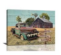 Farmhouse Teal Truck Wall Art Country Windmill Old Barn Pictures Wall Decor Canvas Prints Framed Modern Farm Painting Artwork for Bathroom Living Room Dining Room Bedroom Kitchen Office 16"x12"