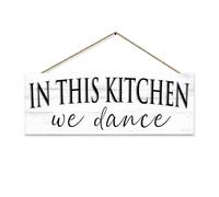 Farmhouse Themed Kitchen Signs: Rustic Kitchen Decor Canvas Print Decoration with Funny Quotes "In this Kitchen, we dance" - Vintage Decorative Wall Plaque for Home 6" x 14.5"