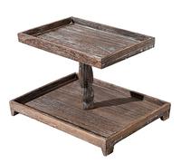 Farmhouse Tiered Tray Stand Rustic Wood Tiered Tray Decor Holder Farmhouse Wooden Tiered Tray Decorative 2 Tier Rectangular Tray Serving Farmhouse Two Tiered Stand for Home Kitchen Cake Display