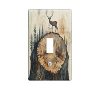 Farmhouse Tree Wood Decorative Light Switch Cover Wall Plate 1 Gang Single Toggle, Novelty Forest Woodland Deer Electrical Faceplate for Kitchen Bathroom, Country Switchcover Decor