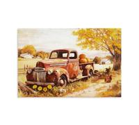 Farmhouse Truck Wood Wall Art Poster Red Car Framed Picture Rustic Barn Painting Country Anique Pickup Artwork Autumn Rural Wall Art Picture Canvas Prints Bedroom Living Room Decor 16x24inch(40x60cm)