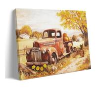 Farmhouse Truck Wood Wall Art Poster Red Car Framed Picture Rustic Barn Painting Country Anique Pickup Artwork Autumn Rural Wall Art Picture Canvas Prints Bedroom Living Room Decor 12x18inch(30x45cm)