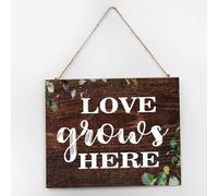 Farmhouse Wall Art Décor Wood Wall Sign Love Grows Here Cute Wall Art Wood Plaque Sign 10x12 Inch Wooden Hanging Signs Home Decor for Dinning Room Cabin