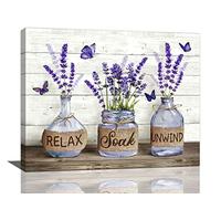 Farmhouse Wall Art - Purple Lavender Bathroom Pictures, Rustic Country Canvas Prints, Framed Artwork Decor for Bedroom 16"x20"