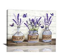 Farmhouse Wall Art: Purple Lavender Pictures, Rustic Country Canvas Prints, Framed Artwork for Bathroom & Bedroom, 12x16