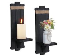 Farmhouse Wall Decor Candle Sconces - 2 Pcs Rustic Gothic Handmade Wooden Wall-Mount Candle Holders for Bedroom Living Room Bathroom Home Hanging Art Decorations Accessories Gifts, Black