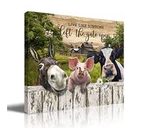 Farmhouse Wall Decor Farm Animals Wall Art Cow Pig Donkey And Barn Canvas Painting Farmhouse Wall Art Live Like Someone Left The Gate Open Retro Home Decorations Country Vintage Framed Artwork 12x16in
