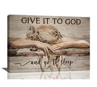 Farmhouse Wall Decor for Bedroom Give It to God and Go to Sleep Sign Pictures Rustic Above Bed Wall Art Christian Girl Sleep Painting Country Bible Verse Canvas Framed Print Artwork 24''x16''