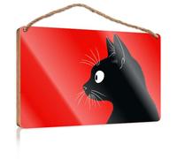 Farmhouse Wall Decor Signs A Black Cat with White Whiskers On A Red Background Playroom Decor The Room Decorations(23X35CM)
