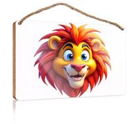 Farmhouse Wall Decor Signs A Cheerful Cartoon Lion with Vibrant Red Mane Playroom Decor The Room Decorations(20X30CM)