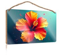 Farmhouse Wall Decor Signs A Vibrant Hibiscus Flower with Bold Red and Yellow Petals Playroom Decor The Room Decorations(15X28CM)