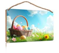 Farmhouse Wall Decor Signs Easter Basket with Colorful Eggs in A Grassy Field Playroom Decor The Room Decorations(23X35CM)