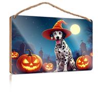 Farmhouse Wall Decor Signs Halloween Dalmatian with Pumpkin Lanterns Playroom Decor The Room Decorations(23X35CM)