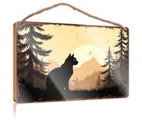 Farmhouse Wall Decor Signs Silhouette of A Black Cat in A Forest At Sunset Playroom Decor The Room Decorations(15X28CM)