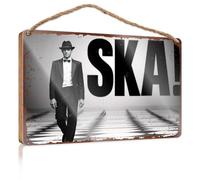 Farmhouse Wall Decor Signs Ska Music Poster with Man in Suit. Outside Fall Decorations Wood Sign Plaque(15X28CM)