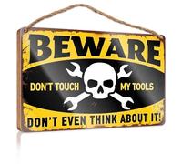 Farmhouse Wall Decor Signs Skull and Wrenches: Don't Touch My Tools! Wooden Sign Indie Room Decor Funny Wood Hanging Sign(20X30CM)
