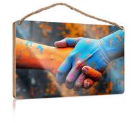 Farmhouse Wall Decor Signs Two Hands Holding Each Other, Covered in Colorful Paint Playroom Decor The Room Decorations(23X35CM)