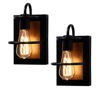 Farmhouse Wall Sconces Lamp Set of Two,Modern Industrial Wall Sconces Lighting Indoor with E26 Base Faux-Wood Color Matte Black Finish,Vintage Wall Mount Light Fixture for Bedroom Living Room Stairway