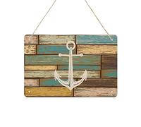 Farmhouse Welcome Sign for Front Door, Metal Tin Signs with Rope Hanging Rustic Plaque 12"x8" Farmhouse Home Porch Entryway Garden Yard Sign, Vintage Nautical Anchor on Colorful Board
