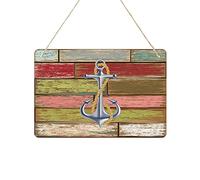 Farmhouse Welcome Sign for Front Door, Metal Tin Signs with Rope Hanging Rustic Plaque 12"x8" Farmhouse Home Porch Entryway Garden Yard Sign, Vintage Nautical Anchor on Colorful Board