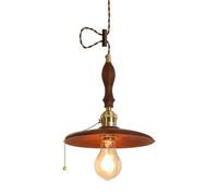 Farmhouse White Oak Pendant Light Vintage Brass Hanging Ceiling Light