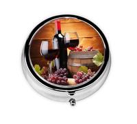 Farmhouse Wine Grapes Round Pill Box with 3 Compartments, Mini Metal Pill Organizer for Purse or Pocket, Lightweight Portable for Daily Use Gifts Travel