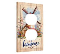 Farmhouse Winnowing Light Switch Cover Plates/Plug Covers, Colorful Floral Pattern for Wall Decor, Thermoplastic Wall Plates, Single Size Duplex Plug