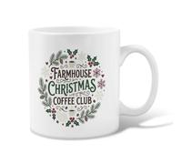 Farmhouse Winter Theme Wreath Christmas Ceramic Coffee Mug 11oz | Pine Branches, Drinking Cup, Holly Berries, Winter Snowflakes, Rustic Farmhouse Style, Hot Cocoa Theme