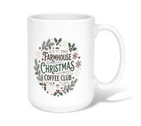 Farmhouse Winter Theme Wreath Christmas Ceramic Coffee Mug 15oz | Pine Branches, Drinking Cup, Holly Berries, Winter Snowflakes, Rustic Farmhouse Style, Hot Cocoa Theme
