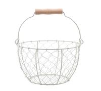 Farmhouse Wire Egg Basket for Gathering Fresh Eggs with Handle, Round Metal Egg Collecting Basket Vintage Style Countertop Storage Container Holder Fruit Bin