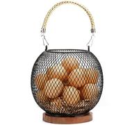 Farmhouse Wire Egg Basket with Handle - Round Metal Egg Holder for Collecting Fresh Eggs, Vegetables, Fruits & Bread | Portable Kitchen & Pantry Decor, Durable Storage Container