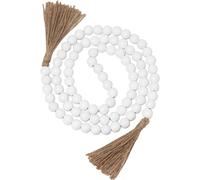 Farmhouse Wood Beads Garland Decor, Wooden for Home Decor with Tassels, Rustic Country Table, Wall Etc