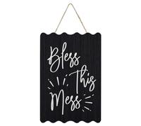 Farmhouse Wood Plank Hanging Sign Bless This Mess Wood Plaque Sign Quote Rustic Home Decor Signs for Dinning Room Cottage 8x12 Inch