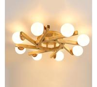 Farmhouse Wood Semi Flush Mount Ceiling Fixture Milk Glass Sputnik Chandelier 6-Light Vintage Kitchen Close to Mid Century for Bedroom Laundry Room Dining