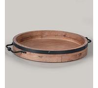 Round Coffee Table Tray - 13'' Farmhouse Wood Serving Tray with Metal Handles - Round Decorative Tray for Coffee Table - Round Ottoman Tray Decor - Wooden Circle Tray for Kitchen Counter