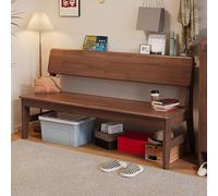 Farmhouse Wooden Dining Bench with Back Solid Rubber Wood Legs Entryway & Shoe Storage Bench for Living Room Bedroom Hallway - Brown (55x12 in)