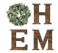 Farmhouse Wooden Letters For Wall,Rustic Wooden Home Sign Wall Decor With Wreath,Large Walls Hanging Decor,Rustic Art With Artificial Eucalyptus Wreath For Kitchen Wedding Apartment Housewarming Party