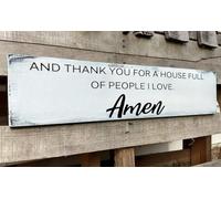 Farmhouse Wooden Sign and Thank You for A House Full of People. Amen 1 Rustic Wall Decor Art with Inspirational Quotes, Wood Sign Plaques Gifts 4x16 Inch