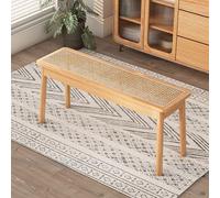 Farmhouse Woven Rattan Bench - Rustic Solid Wood Entryway & Dining Bench for 2 Rectangular Design for Living Room Bedroom End of Bed Balcony Side Table