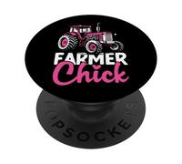 Farming Farmer Girl Chicken Tractor Retro Vintage Farmer PopSockets Adhesive PopGrip