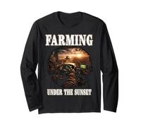 Farming Under The Sunset Farmer harvesting Harvest Tractors Long Sleeve T-Shirt