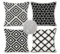 FARMNALL Black and White Outdoor Pillows Waterproof Boho Throw Pillow Covers 18x18 Set of 4 Decorative Geometry Cushion Cover for Garden Patio Tent Couch Sofa Home