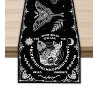 FARMNALL Linen Ouija Boards Table Runner Mystical Tablecloth Moth Magic Black Cat Boho Astrology Ouija Board Tarot Decor Gothic Decorations and Supplies for Home Office 13x72 Inch